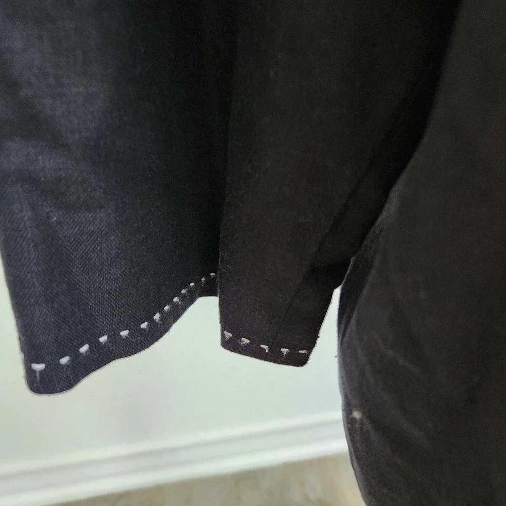 Coldwater Creek Petite Large Black Linen‎ Jacket Button Up Pockets PL